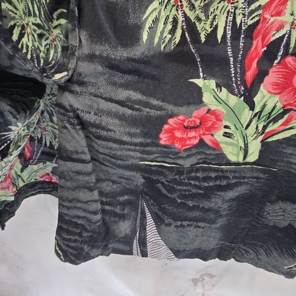 Vintage OP Shirt Mens Medium Black Green Button Up Short Hawaiian Leaf Tropical - Picture 9 of 10
